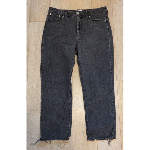 Madewell Denim - Madewell Curvy Perfect Vintage Straight Jeans Womens 32 Black High Rise Raw Hem